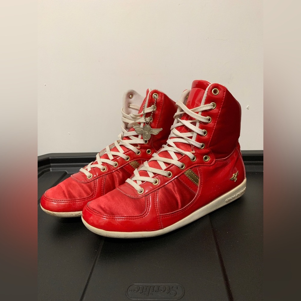 Creative Recreation Cesario Hi Hightops Red Silk & Faux Leather Sneakers 39